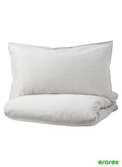 Buy Duvet cover and pillowcase grey stripe 150x200 50x80 cm in Saudi Arabia