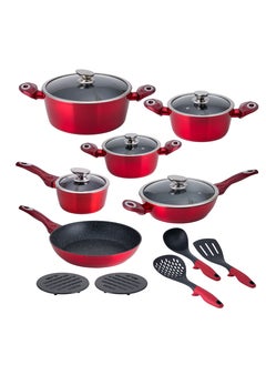 Buy 16 Piece Premium Forged Metallic Aluminium cookware set, Red, SV50 in UAE