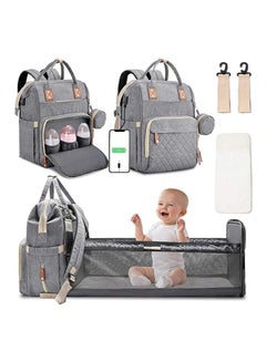 Buy 3 in 1 Diaper Bag Backpack with Changing Station Portable Baby Bag Foldable Baby Bed Back Pack with USB, Stroller Straps, Insulated Pockets in Saudi Arabia