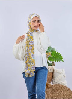 اشتري Printed Crinkled Chiffon Yellow - Light Purple For Women في مصر