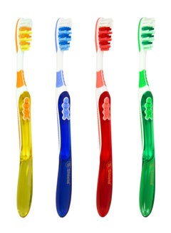 Buy Shield Care Toothbrush Dual Pro with Multi-Level Filaments, Anti-Slip Grip (Expert Care - Medium Bristles) Adults - Yellow, Red, Blue, Green - 8 Count (Pack of 1) in UAE