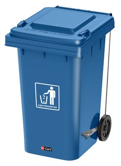 Buy Plastic Garbage Bin 120 Litre with wheel and pedal - Heavy Duty Kitchen Dust Bin Outdoor Recycle Trash Can Large Industrial Waste bin Trash bin (Blue) in UAE