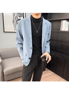 Buy Slim Fit Casual Blazer for Men Spring Autumn Lake Blue in Saudi Arabia