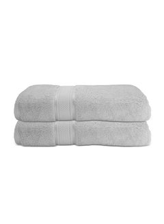 اشتري Hotel Linen Klub LUXURY PACK of 2 Bath Towels - 100% Cotton 650 GSM Terry Dobby Border Ring Spun - Super Soft ,Quick Dry,Highly Absorbent  Size: 70x140cm, Silver في الامارات