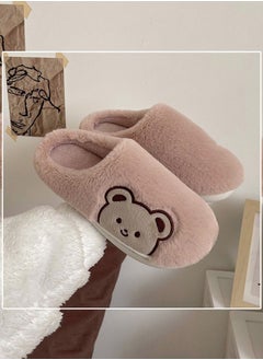 اشتري Lovely Bear Design Female Cotton Slippers Autumn And Winter Home Indoor Non-Slip Thick Comfot Soft Bottom Warm Bedroom for Women Pink في السعودية