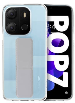 Buy Case Cover For TECNO Pop 7 5G With Magnetic Hand Grip 3 in 1 Grey/ Clear in Saudi Arabia