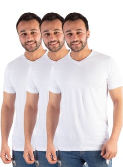 Buy 3 Pieces Jet Men Undershirt V Neck and Half Sleeve - White in Egypt