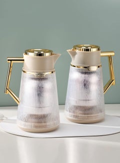 Buy Set of Two Pieces of Transparent Vacuum-Packed Thermos for Tea and Coffee from Petrus, 1Liter, Light Brown/Snowy/Golden in Saudi Arabia