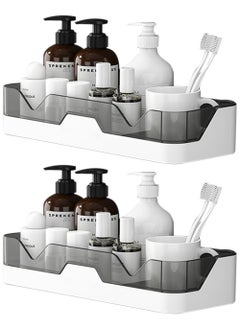 Buy Shower Caddy Wall Mounted 2 Pack Bathroom Organizer Shelves Adhesive Shelf Make Up Holder, Shower Organiser Corner Bathtub Storage Basket Rack Shelf Bath Holder No Drilling Kitchen Spice Rack in Saudi Arabia