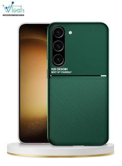 Buy IQS Design Leather Texture Fiber Thin Case Cover with Built-in Magnetic Iron Piece For Samsung Galaxy S23 Plus Green in UAE