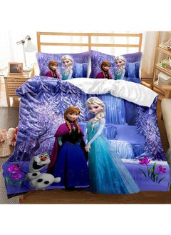 Buy Cartoon Frozen pattern bedding three-piece set of soft microfiber polyester sheets including cover and two pillowcases (size 150cmX200cm) in Saudi Arabia