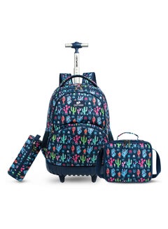 Buy Eazy Kids - 18" Set of 3 Trolley School Bag Lunch Bag & Pencil Case Cacti - Blue in UAE