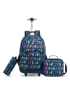 Buy Eazy Kids - 18" Set of 3 Trolley School Bag Lunch Bag & Pencil Case Cacti - Blue in UAE