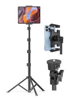 Buy Tablet Floor Tripod Stand 62 inch Height Adjustable Holder with 360° Rotating Phone Tripod Mount & 1/4'' Screw for iPad Pro 12.9 Air Mini, iPhone, 4-13" Tablet & Cell Phones in UAE