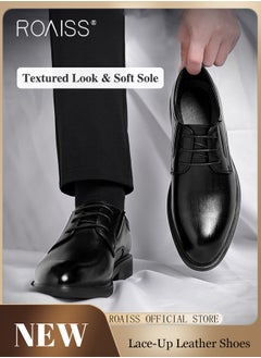 Buy Formal Business Leather Shoes for Men High Fashion Textures Soft Sole Comfort Wedding Groom Shoes Mens Round Toe Low Top Lace up Front Anti Slip Wear Resistant Work Shoes in Saudi Arabia