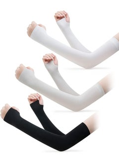 اشتري 3 Pairs UV Protection Cooling Arm Sleeves Sunblock Arm Cover with Thumb Hole for Driving Cycling Golf Basketball Arm Sleeves for Men Women في الامارات