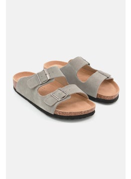 Buy Men Slip On Synthetic Leather Cork Sandals, Light Grey in UAE