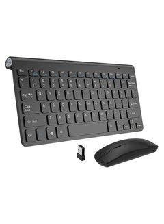 اشتري 2.4Ghz Wireless Keyboard  Mouse Combo Ultra Thin Portable Keyboard Silent Compact Slim Compatible with Computer Laptop Desktop PC Mac And For Windows XP Vista 7 8 10 OS Android Black في الامارات