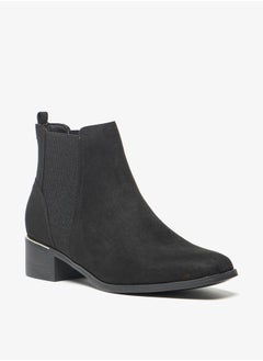 Buy Women's Solid Slip-On Ankle Boots with Gusset and Block Heels in UAE