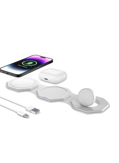 Buy Foldable Wireless Charger, 3-in-1 Charging Station for Multiple Devices, Fast Travel Charger Stand for Apple Watch, iPhone, and Air Pods in UAE