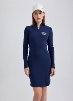 Buy Turtle Neck Bodycon Mini Dress with Half-Zip in Saudi Arabia