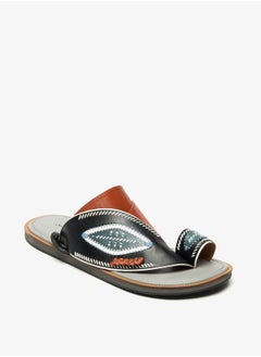 Buy Men Embroidered Slip-On Arabic Sandals with Toe Loop Detail in Saudi Arabia