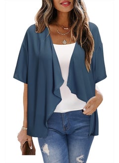 Buy Womens' 2023 Summer Kimono Cardigan Short Sleeve Sheer Shrug Chiffon Cover Up(Gray Blue,M) in UAE
