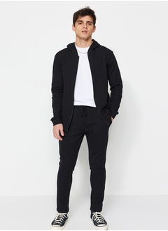 Buy Black Tracksuit Set Regular/Normal Cut Hooded Zipper Waffle TMNSS22EM0009 in Egypt