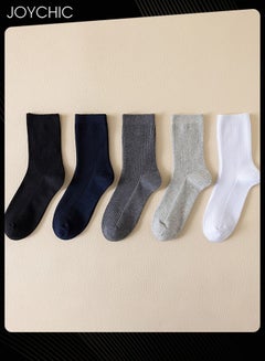 Buy Pair of 5 Men's Double-needle Mid-calf Socks Pure Cotton Breathable Sweat-absorbent Business Socks for All Seasons Autumn and Winter Multicolor in UAE