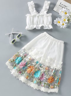 Buy Summer Breathable Two-piece White Pattern Suspender Skirt in Saudi Arabia