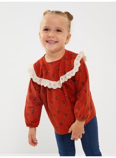 Buy Crew Neck Long Sleeve Printed Cotton Baby Girl Blouse in Egypt