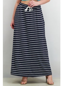 Buy Women Stripe Side Pocket Casual Maxi Skirts, Navy Blue/White in UAE