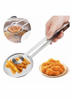 Buy Colander Spoon with Clip 2-in-1 Kitchen Stainless Steel Filter Spoon With Food Clip Oil Filter Grid Scoop Fryer Tongs Frying Mesh Colander Kitchen Tools Accessories in UAE