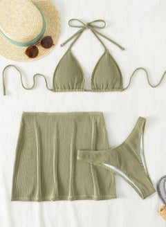 Buy 3 Piece Solid Color Swimsuit Beach Bikini Green in UAE