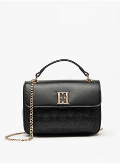 Buy Monogram Embossed Satchel Bag with Chain Strap and Magnetic Closure in Saudi Arabia