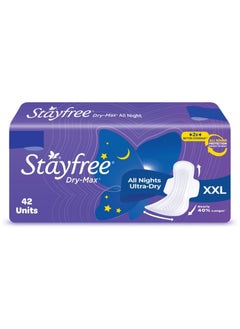 Buy Stayfree All Night XL Dry Max Cover Sanitary Napkins - 42 Pads (Super Saver Pack) in UAE