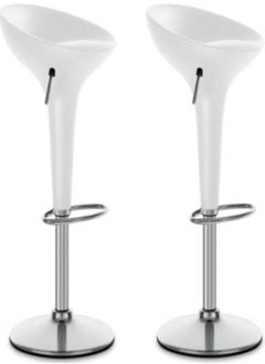 Buy Set Of 2 Adjustable Up And Down Low Back Scoop Bar Stools Comfortable Swivel Chair With Stainless Steel Base And Footrest - White in UAE