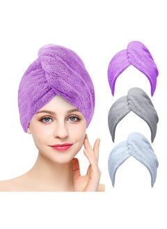 Buy 3 Packs Microfiber Hair Towel Turbans Wrap Anti Frizz Quick Drying Absorbent and Lightweight in UAE