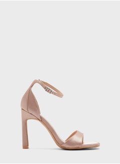 Buy Satin Square Toe Ankle Strap Sandal in UAE