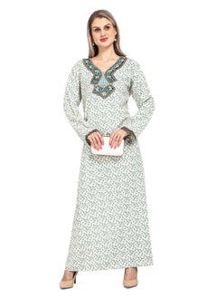 Buy DESIGNER NECK EMBROIDERY AND PRINTED BLUE COLOUR ELEGANT ARABIC KAFTAN JALABIYA DRESS in Saudi Arabia