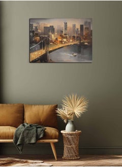 Buy Framed Canvas Wall Art Stretched Over Wooden Frame, View of New York Landscape Orientation Oil Painting, For Home, Living Room, Office Decor in Saudi Arabia