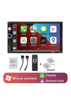 اشتري Double Din Car Stereo with Carplay Android Auto, 7 Inch HD Touchscreen Car Audio Receiver MP5 Player Support Bluetooth Mirror Link Backup Camera SWC USB/TF/AUX FM Car Radio Receiver في السعودية