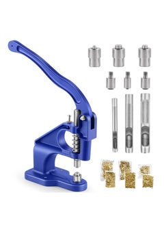 اشتري Press Grommet Machine Hand Heavy Duty Grommet Punch Tool Kit with 3 Dies 1/4" 3/8" 1/2",  Punch Hole Tool and 1500 Pcs Gold Grommets for Leather Shoes Cloths في السعودية