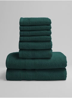 اشتري 8 Pieces Set by La'Marvel Green 550 GSM 100% Cotton Luxury Home Towels في السعودية