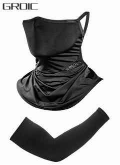 Buy 2 In 1 Ice Silk Arm Sleeves and Neck Gaiter Face Covers with Ear Hangers Non-Slip Breathable Face Scarf UV Protection Headwear, Cooling Sports Sleeve for Basketball Golf Football in UAE