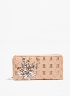 Buy Women's Floral Embroidered and Printed Monogram Zip Around Wallet in Saudi Arabia