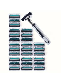 Buy Vintage 2-layer Manual Razor Set, 1 Handle With 27 Refills,Stainless Steel Manual Shave Razors For Daily Face Care in UAE