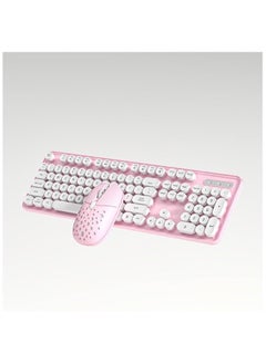 Buy Wireless Keyboard and Mouse Combo, 104-Key Cute Typewriter-Style Keyboard with Round Keycaps, 3 DPI Adjustable, for Laptop, PC, Office (Pink) in UAE