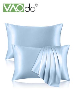 Buy 2 Pack Satin Silk Pillowcase for Hair and Skin Both Sides Pillowcases Cooling Breathable No Frizzy Hair Pillowcase Light Blue in UAE