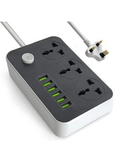 Buy Power Socket Extension Cord with 3 Outlets & 2 meter wire Bold Cord with 6-Port USB in UAE